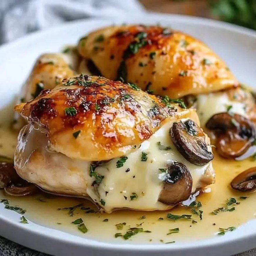 دجاج محشو بالمشروم والجبن مع صلصة زبدة الثوم من المطبخ التونسي