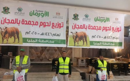 توزيع لحوم مجانًا على 11 قرية ضمن القرى الأولى بالرعاية بالمنيا