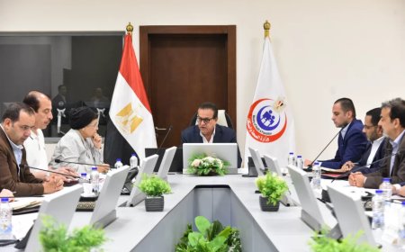 وزير الصحة مع قيادات الوزارة ومديري الهيئات ووكلاء الوزارة بجميع المحافظات عبر تقنية الـ«فيديو كونفرانس»