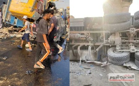 مصرع 3 وإصابة 7 في حادث تصادم بالأوتوستراد (صور)