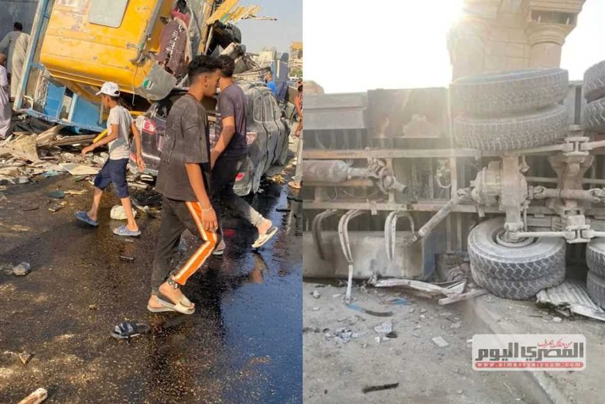 مصرع 3 وإصابة 7 في حادث تصادم بالأوتوستراد (صور)