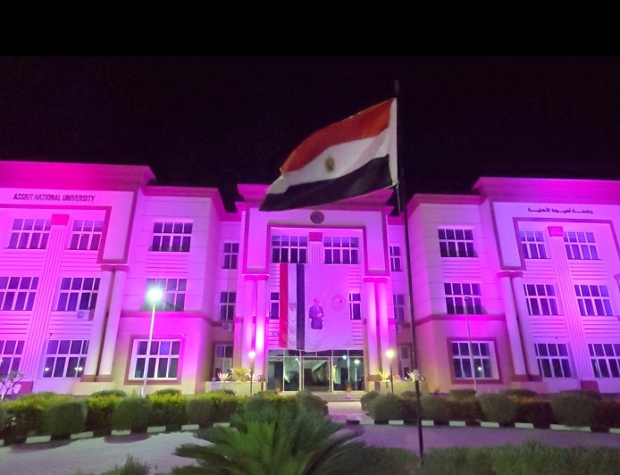 بالفيديو.. باللون الوردى.. جامعة اسيوط الأهلية تضئ ليلها برسالة أمل فى مواجهة سرطان الثدى